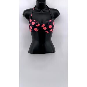 ONDADEMAR Women's Black-Pink Polka Dot Twist Front Swim Top SZ S